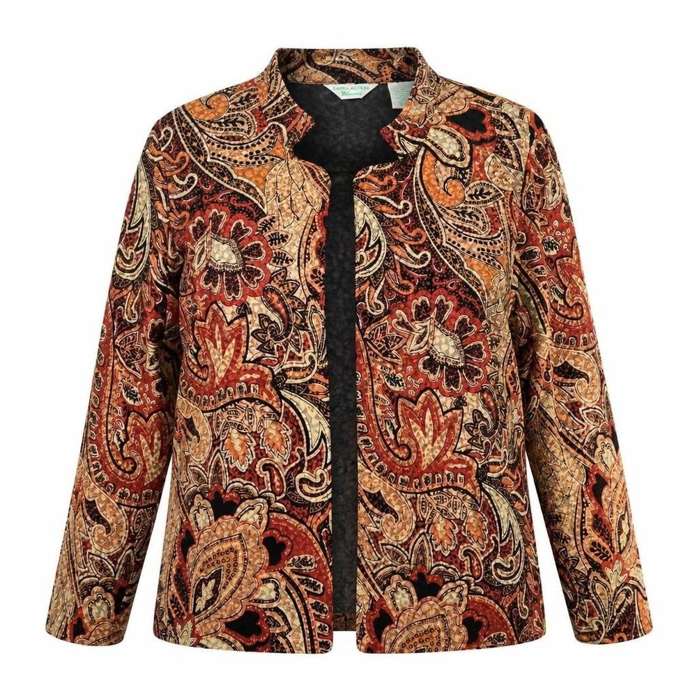 Laura Ashley Jacket Womens 1X Open front L/S Paisley Boho Artsy Autumnal Fall